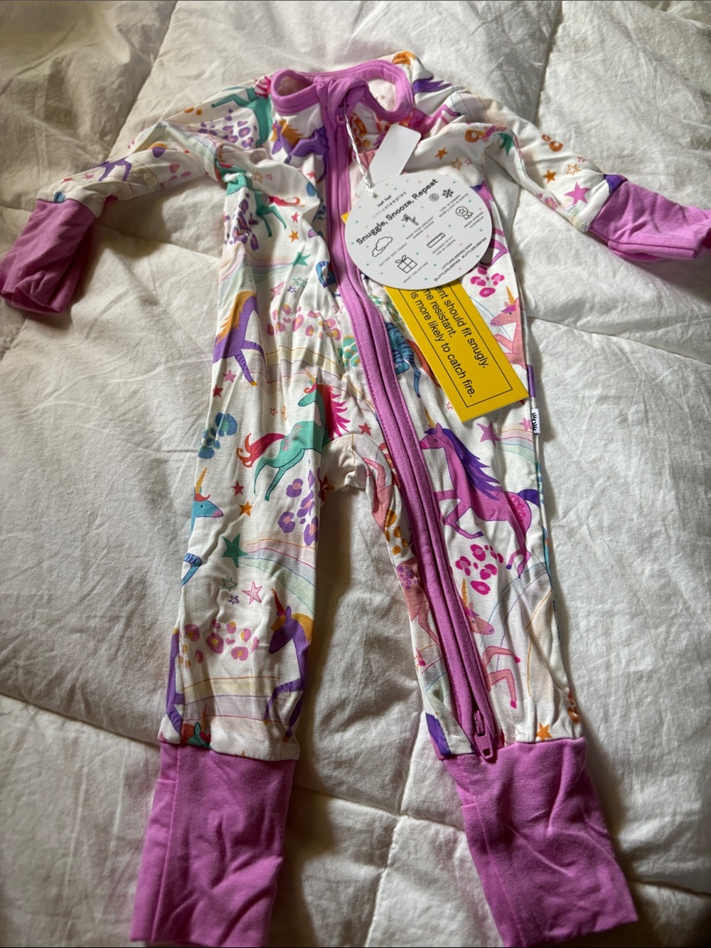 Little Sleepies Unicorn Print Footie in Purple and Multicolor